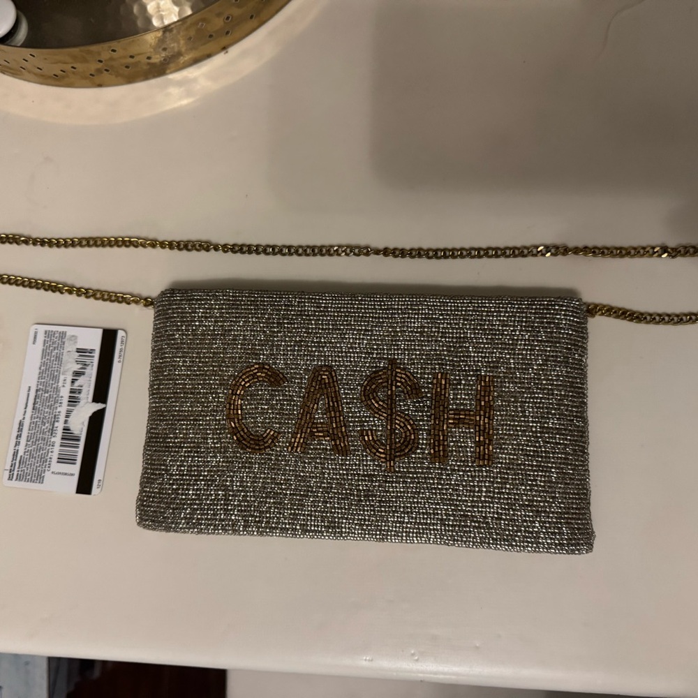 CA$H - Silver and Gold Hand Beaded Clutch